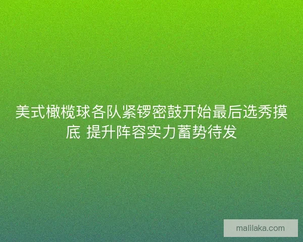 美式橄榄球各队紧锣密鼓开始最后选秀摸底 提升阵容实力蓄势待发